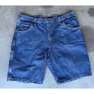 VTG Mens Sz 40 REG Wrangler Denim Jeans Shorts Blue Carpenter Y2K Workwear